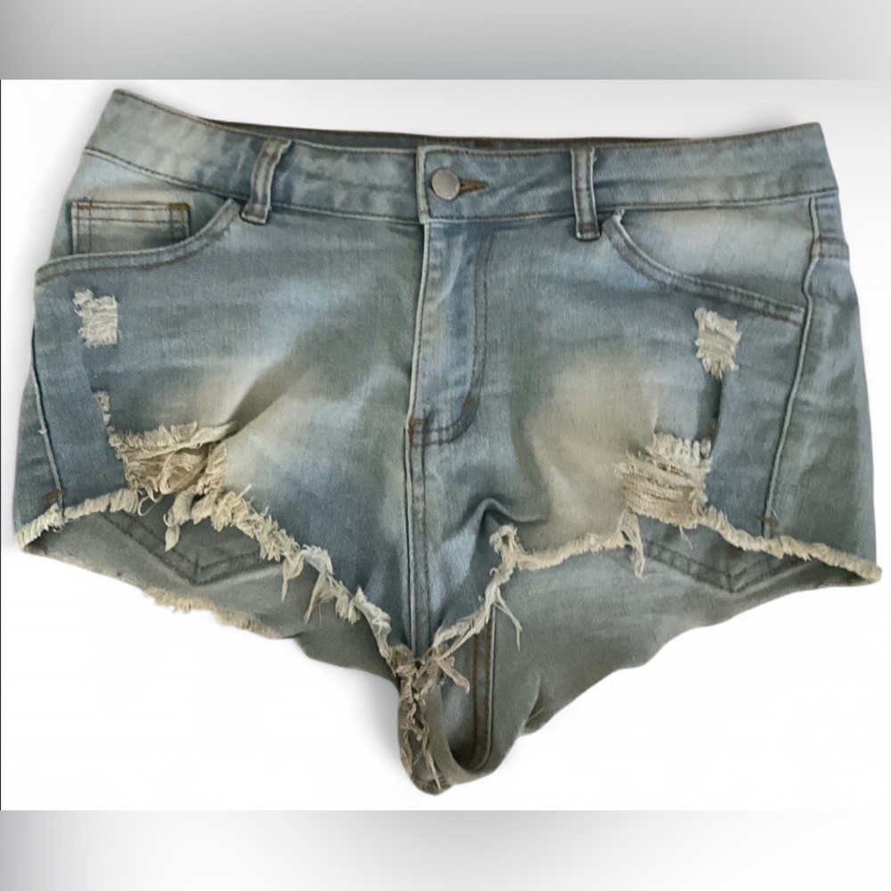 Manfinity Women's Light Wash Distressed Denim Shorts Frayed Hem Jeans
